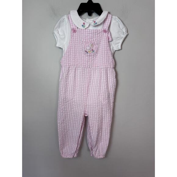 JoJo Maman Bebe Pink Duck 2-Piece Embroidered Seersucker 6-12 months NEW - Picture 2 of 16